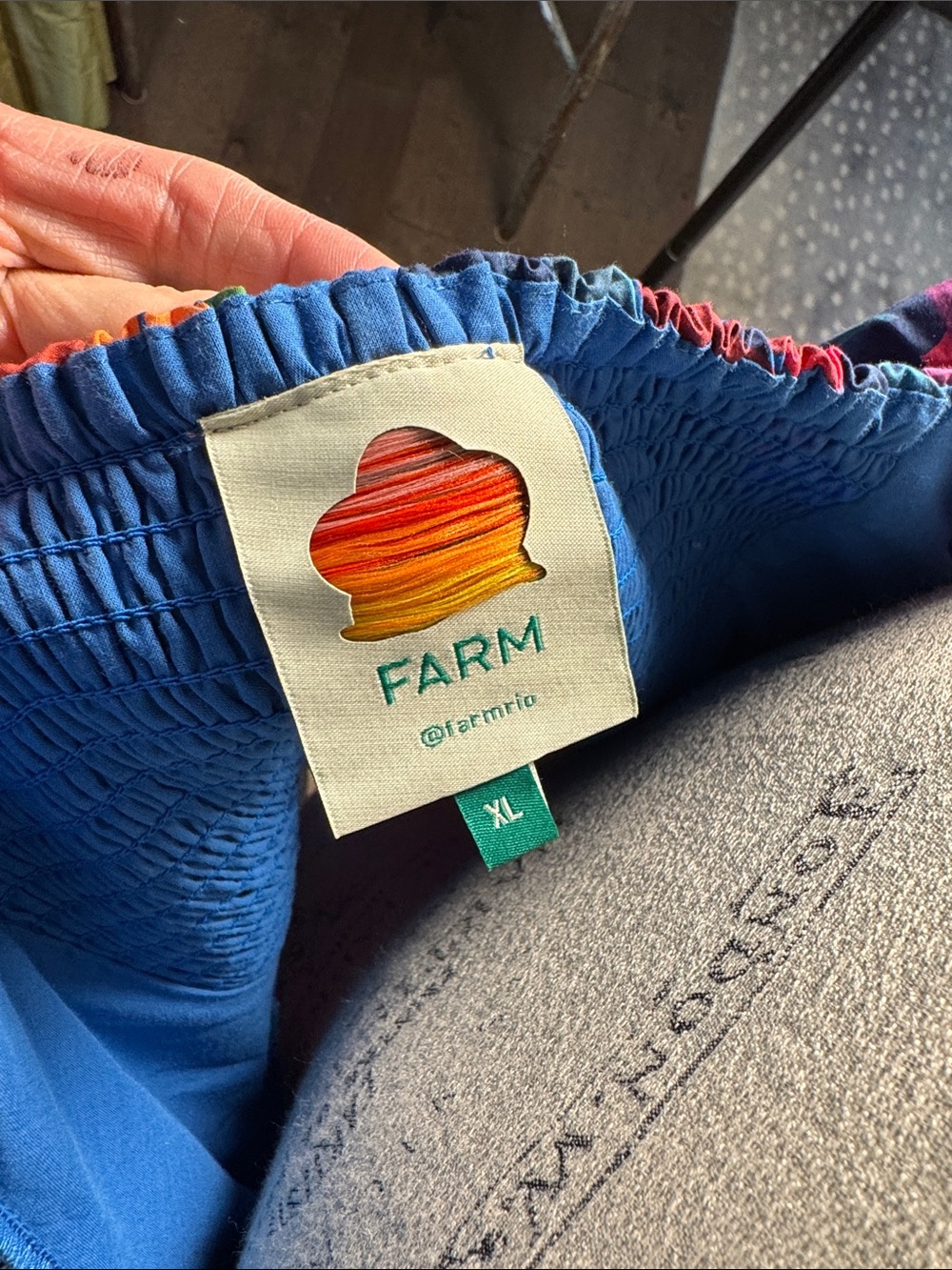 Farm Rio rainbow macaw mini dress Blue Puff Sleeve. - Picture 3 of 9